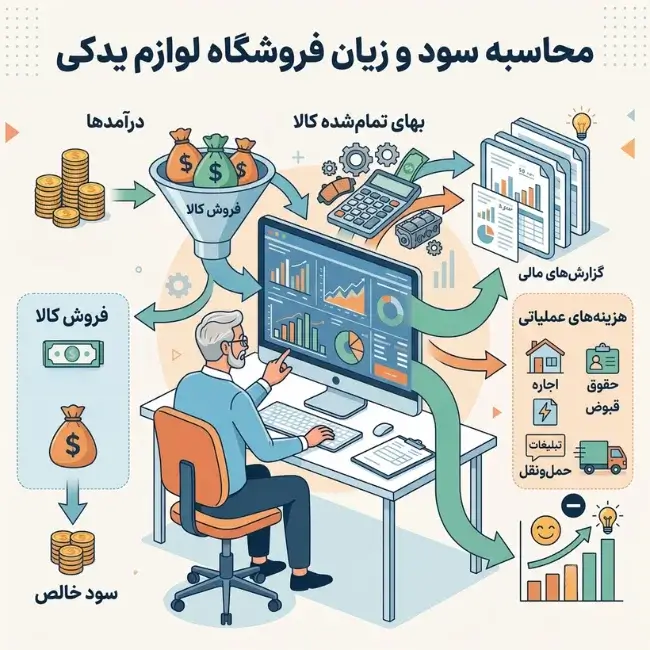 محاسبه سود و زیان فروشگاه لوازم یدکی